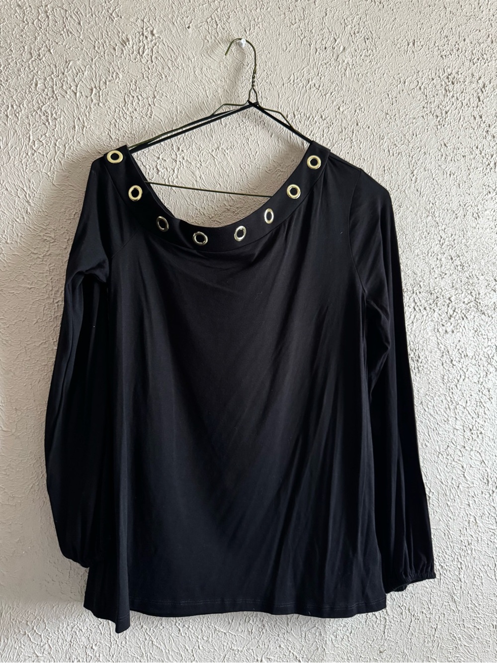 Michael Kors Black Long-Sleeve Top with Gold Grommet Trim